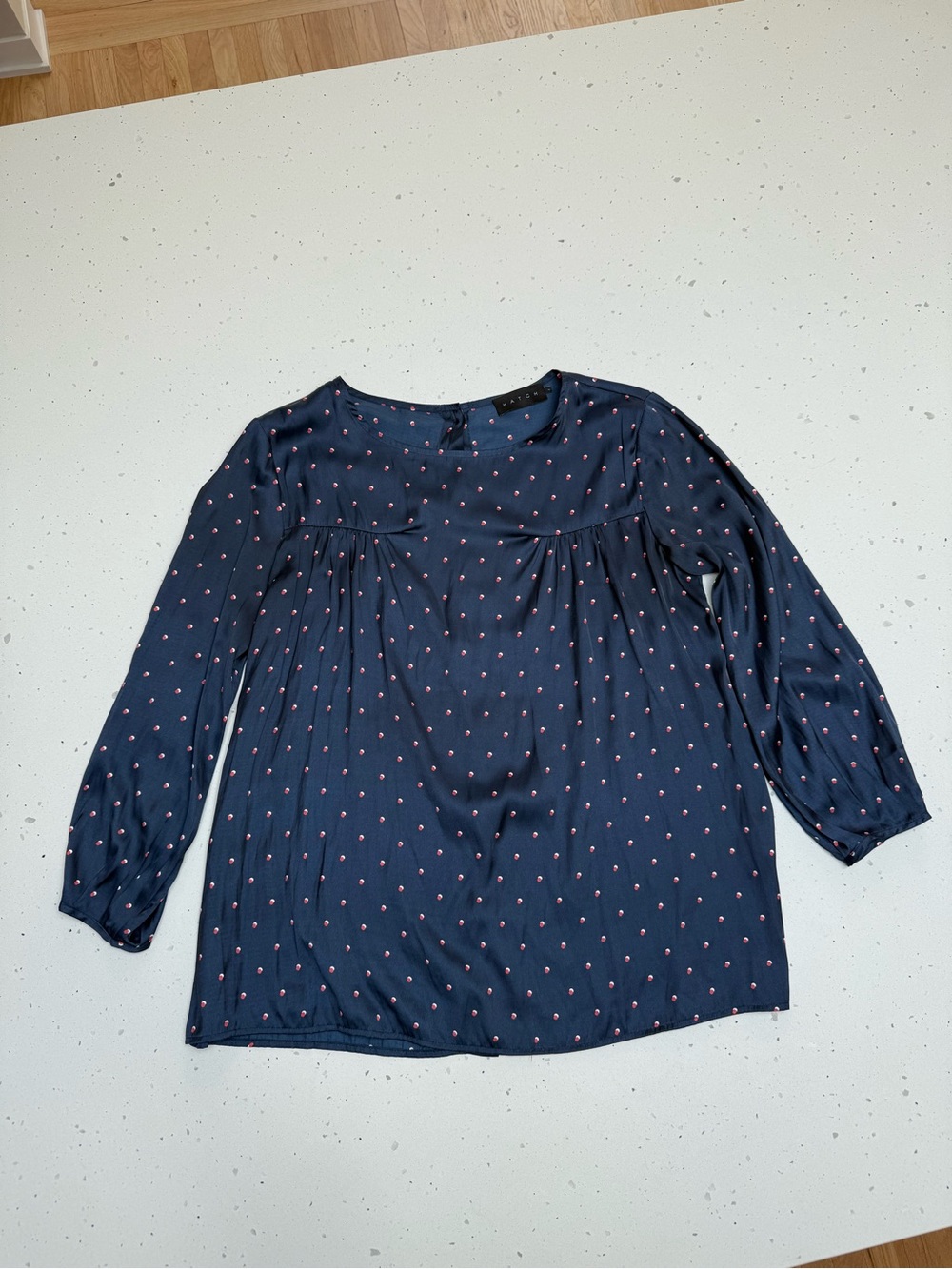 HATCH Maternity Navy Pink Dot Blouse Size 1 Small